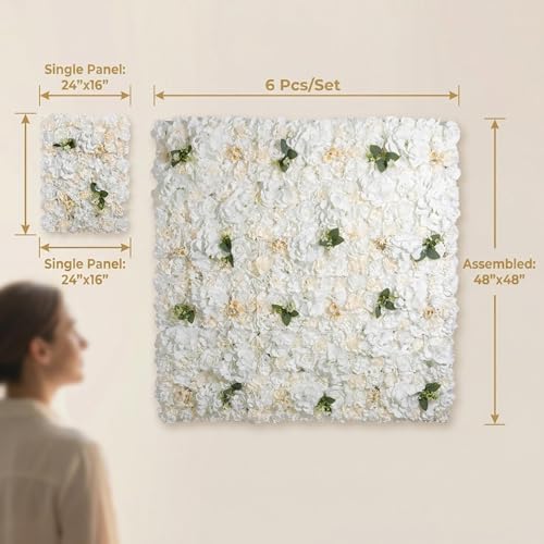 Flower Wall Backdrop 6 Panels 16×24 Inch - Ivory White Rose in 16×24 Inch, alternate view 3