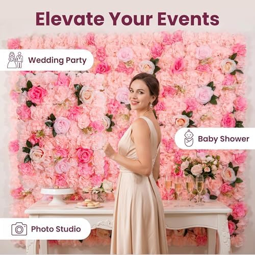Flower Wall Backdrop 6 Panels 16×24 Inch - Soft Pink Rose in 16×24 Inch, alternate view 5