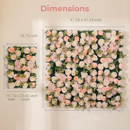 Flower Wall Backdrop 6 Panels 24x16 Inch Champagne Mix in 24x16 Inch in Blush Pink & Champagne Mix Rose, alternate view 3