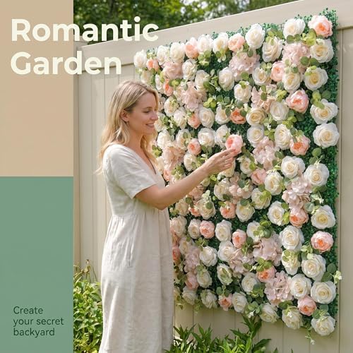 Flower Wall Backdrop 6 Panels 24x16 Inch Champagne Mix in 24x16 Inch in Blush Pink & Champagne Mix Rose, alternate view 7