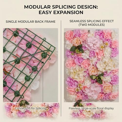 Flower Wall Backdrop 6 Panels16×24 Inch - Pink & Purple Rose, alternate view 5