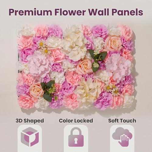 Flower Wall Backdrop 6 Panels16×24 Inch - Pink & Purple Rose, alternate view 7