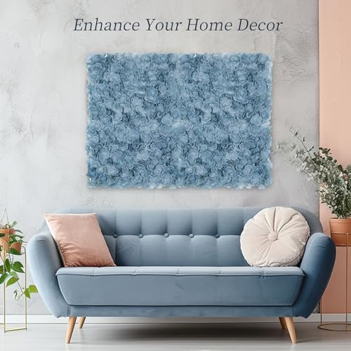 Flower Wall Panel Backdrop - 6 Pcs 24 x 16 Inch Dusty Blue Artificial Hydrangea Floral Backdrop for Wedding, alternate view 6