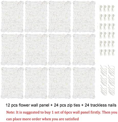 Flower Wall Panel Backdrop Decor, 12 Pcs, Ivory White, 24 x 16 Inch in 24 x 16 Inch, alternate view 6