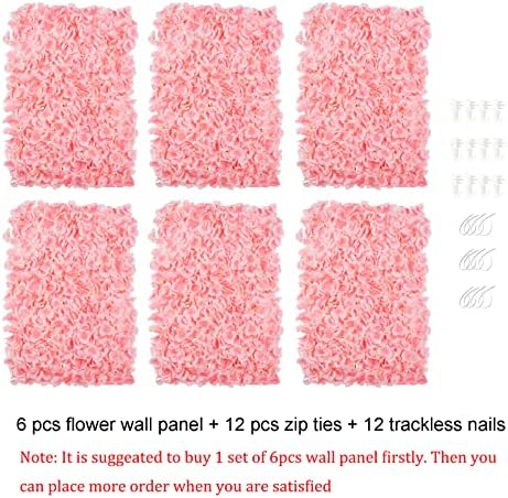 Flower Wall Panel Backdrop Decor Blush Artificial Floral Backdrop for Wedding Party Baby Bridal Shower, 6 Pcs, alternate view