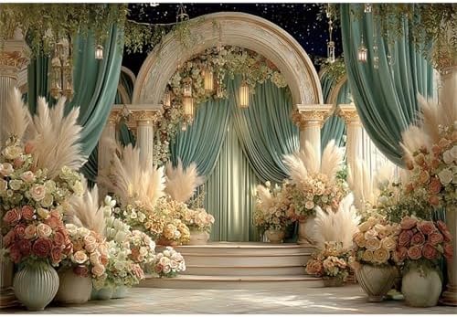 Flower Wedding Backdrop 10x8ft Dreamy Fantasy Arch Door Roman Column Background Bride to Be Bridal Shower