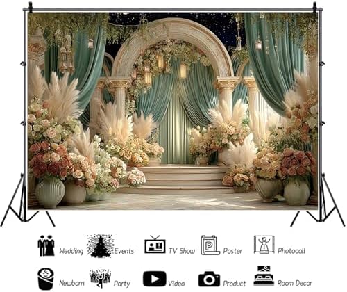 Flower Wedding Backdrop 10x8ft Dreamy Fantasy Arch Door Roman Column Background Bride to Be Bridal Shower, alternate view 4