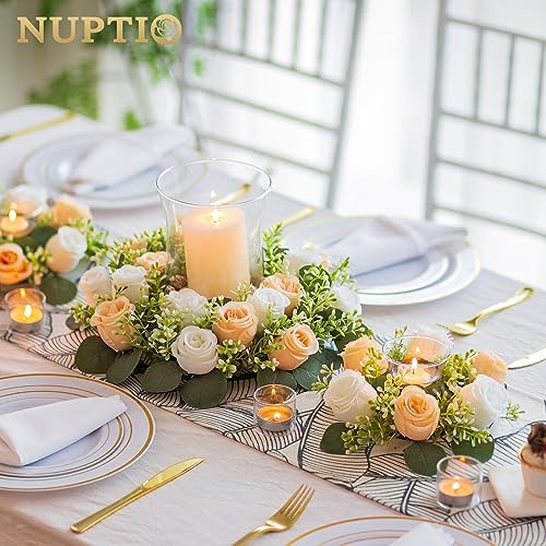 Flower Wedding Centerpieces for Tables: 10 Pcs 14 inch Diam Large Champagne & White Artificial Flowers Fake, alternate view 2