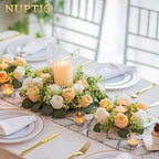 Flower Wedding Centerpieces for Tables: 10 Pcs 14 inch Diam Large Champagne & White Artificial Flowers Fake, alternate view 2