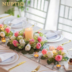 Flower Wedding Centerpieces for Tables - 10 Pcs 14 inch Diam Large Pink & White Artificial Flowers Fake Roses, alternate view