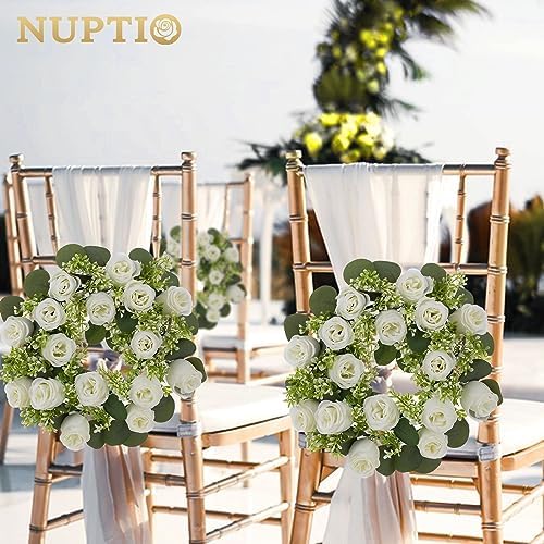 Flower Wedding Centerpieces for Tables - 10 Pcs 14 inch Diam Large White Artificial Flowers Fake Roses Candle, alternate view