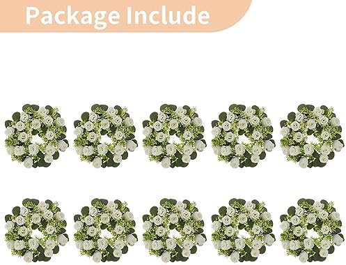 Flower Wedding Centerpieces for Tables - 10 Pcs 14 inch Diam Large White Artificial Flowers Fake Roses Candle, alternate view
