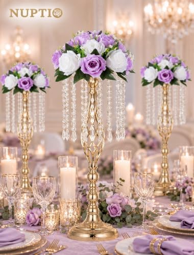 Flower Wedding Centrepieces for Tables - 10 Pcs 9.5in Diameter Lilac & White Artificial Flowers Rose Ball for, alternate view