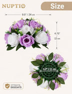 Flower Wedding Centrepieces for Tables - 10 Pcs 9.5in Diameter Lilac & White Artificial Flowers Rose Ball for, alternate view