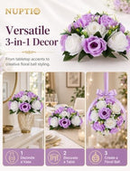 Flower Wedding Centrepieces for Tables - 10 Pcs 9.5in Diameter Lilac & White Artificial Flowers Rose Ball for, alternate view