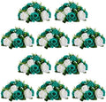 Flower Wedding Centrepieces for Tables - 10 Pcs 9.5in Diameter Teal & White Artificial Flowers Rose Ball for
