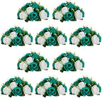 Flower Wedding Centrepieces for Tables - 10 Pcs 9.5in Diameter Teal & White Artificial Flowers Rose Ball for