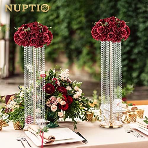 Flower Wedding Centrepieces for Tables: 10 Pcs Burgundy Artificial Flowers Roses Balls 14.2 inch Diam for, alternate view 2