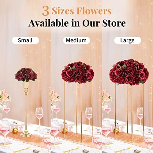 Flower Wedding Centrepieces for Tables: 10 Pcs Burgundy Artificial Flowers Roses Balls 14.2 inch Diam for, alternate view 6