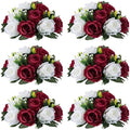 Flower Wedding Centrepieces for Tables - 6 Pcs 9.5in Diameter Burgundy & White Artificial Flowers Rose Ball for