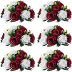 Flower Wedding Centrepieces for Tables - 6 Pcs 9.5in Diameter Burgundy & White Artificial Flowers Rose Ball for