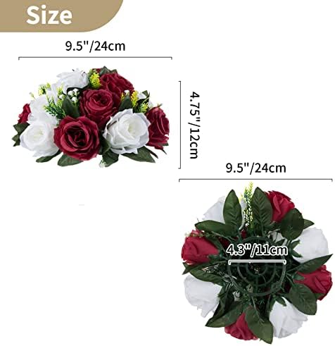 Flower Wedding Centrepieces for Tables - 6 Pcs 9.5in Diameter Burgundy & White Artificial Flowers Rose Ball for, alternate