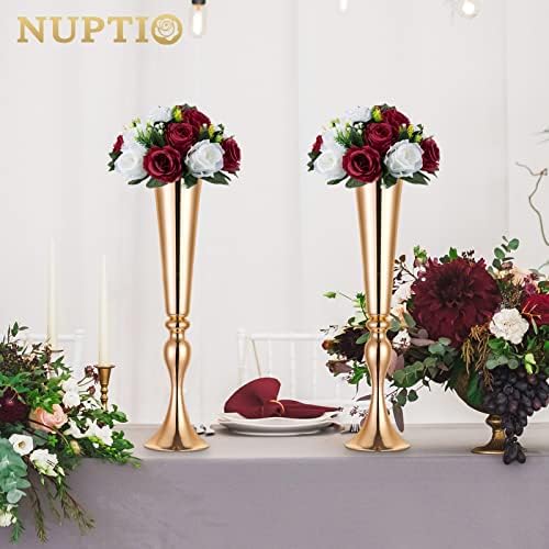 Flower Wedding Centrepieces for Tables - 6 Pcs 9.5in Diameter Burgundy & White Artificial Flowers Rose Ball for, alternate