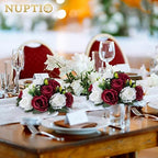 Flower Wedding Centrepieces for Tables - 6 Pcs 9.5in Diameter Burgundy & White Artificial Flowers Rose Ball for, alternate
