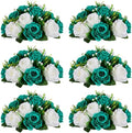 Flower Wedding Centrepieces for Tables - 6 Pcs 9.5in Diameter Teal & White Artificial Flowers Rose Ball for