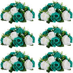 Flower Wedding Centrepieces for Tables - 6 Pcs 9.5in Diameter Teal & White Artificial Flowers Rose Ball for