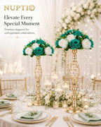 Flower Wedding Centrepieces for Tables - 6 Pcs 9.5in Diameter Teal & White Artificial Flowers Rose Ball for, alternate view 2