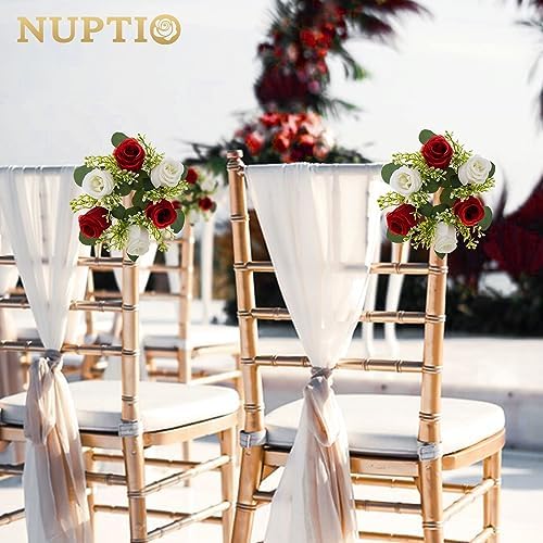 Flower Wreath for Table Centerpieces: 9.05 Inch Small Crimson & White Candle Rings 10 Pcs for Wedding Party, alternate view 4