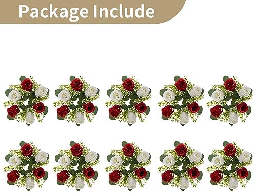 Flower Wreath for Table Centerpieces: 9.05 Inch Small Crimson & White Candle Rings 10 Pcs for Wedding Party, alternate view 6