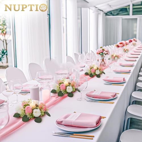 Flower Wreath for Table Centerpieces: 9.05 Inch Small Pink & White Candle Rings for Wedding Party Christmas, alternate view 2