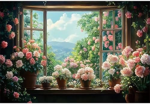 Flowers Windowsill Photography Background 5x3ft Spring Floral Backdrop in 5x3ft