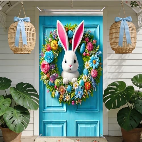 Fluffy Bunny Easter Door Cover 35x71 Inches Polyester in 35x71 Inches