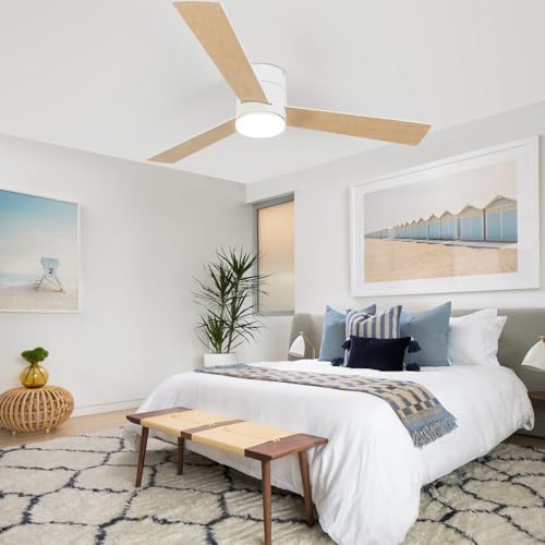Flush Mount Ceiling Fan with Lights, 52" Low Profile Ceiling Fans with Remote Control, Dimmable, Quiet DC Motor, alternate