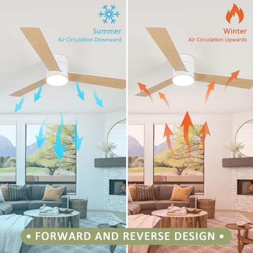Flush Mount Ceiling Fan with Lights, 52" Low Profile Ceiling Fans with Remote Control, Dimmable, Quiet DC Motor, alternate