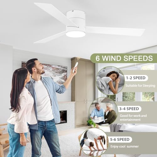 Flush Mount Ceiling Fan with Lights, 52" Low Profile Ceiling Fans with Remote Control, Dimmable, Quiet DC Motor, alternate