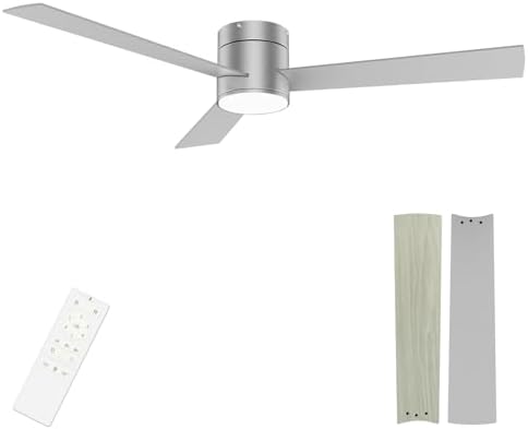 Flush Mount Ceiling Fan with Lights, 52" Low Profile Ceiling Fans with Remote Control, Dimmable, Quiet DC Motor
