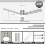 Flush Mount Ceiling Fan with Lights, 52" Low Profile Ceiling Fans with Remote Control, Dimmable, Quiet DC Motor, alternate