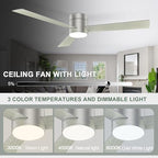 Flush Mount Ceiling Fan with Lights, 52" Low Profile Ceiling Fans with Remote Control, Dimmable, Quiet DC Motor, alternate