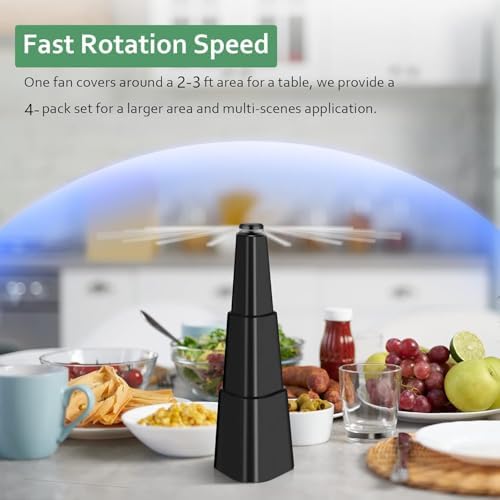 Fly Fans for Tables 4 Pack - Portable Automatic Picnic Table Food Repellent Fans Spinner for Restaurant, Party, alternate