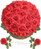 Foam Fake Roses 50pcs with Stems DIY Wedding Bouquets, Red in Red