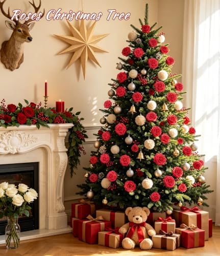 Foam Fake Roses 50pcs with Stems DIY Wedding Bouquets, Red in Red, alternate view 5