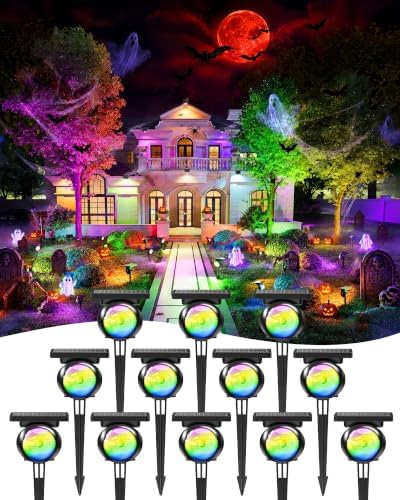 Focusing Solar Spot Lights Outdoor Waterproof, RGB+3CCT Tree Uplights 12Pcs