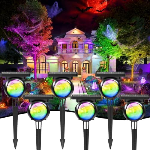 Focusing Solar Spot Lights Outdoor Waterproof, RGB+3CCT Tree Uplights 6Pack