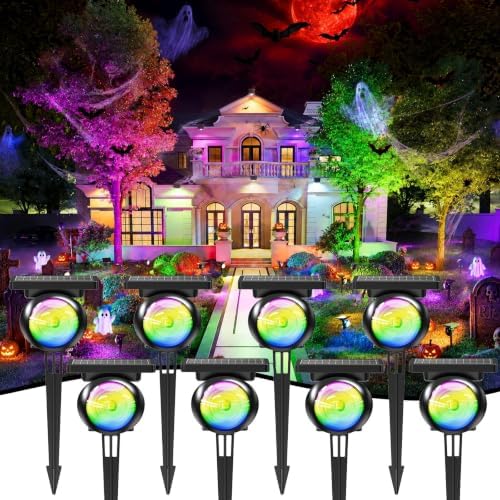 Focusing Solar Spot Lights Outdoor Waterproof, RGB+3CCT Tree Uplights 8Pack