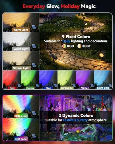 Focusing Solar Spot Lights Outdoor Waterproof, RGB+3CCT Tree Uplights 8Pack, alternate view 4