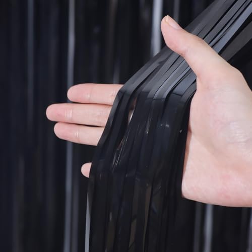 Foil Fringe Backdrop Curtains, 3.3x6.6ft, Black, 3pcs in 3.3x6.6ft in Black, alternate view 2